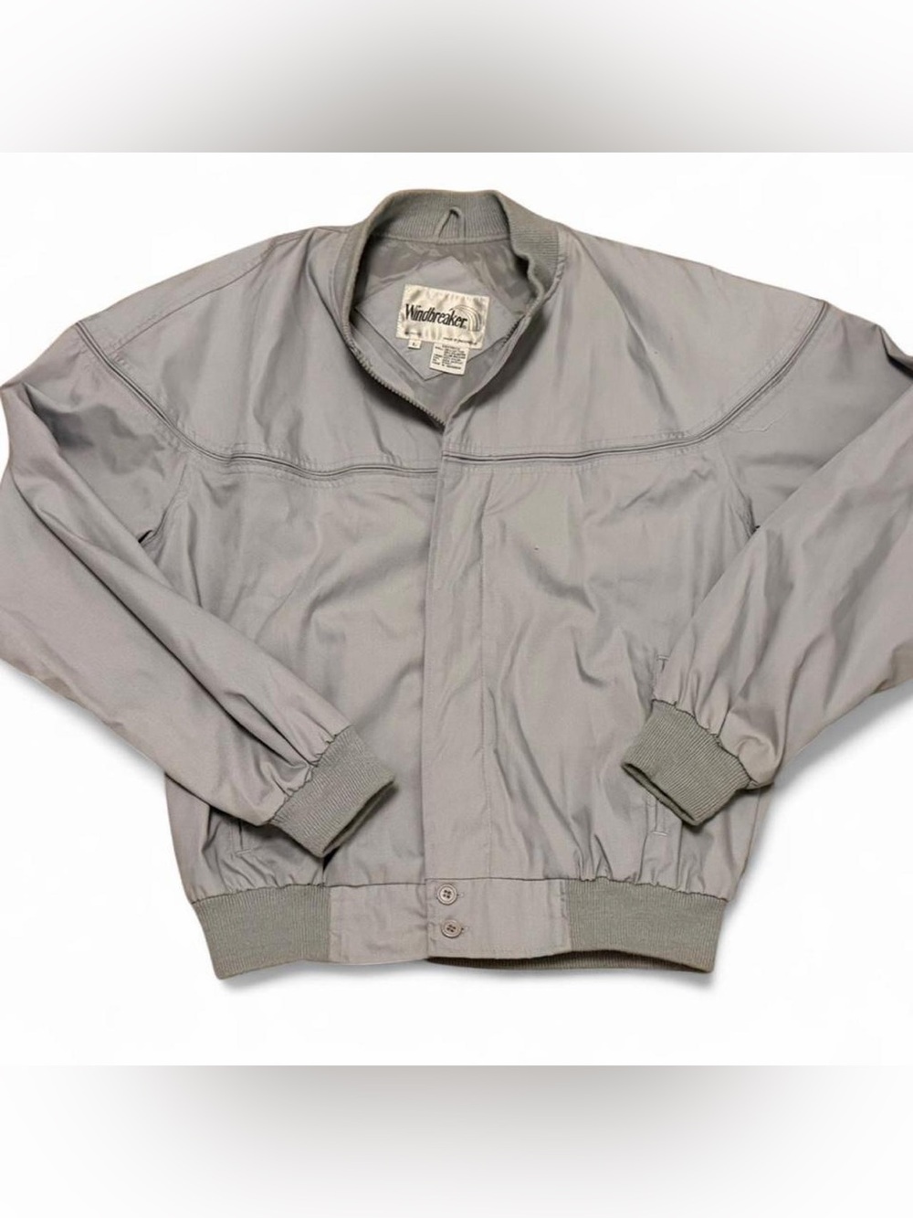 Windbreaker Men’s Bomber Jacket Full Zip Stand-Up Collar Gray Size L